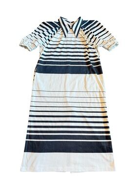 Julia Allert White Black Stripe Midi Dress Rare Puff Sleeves Collar Size Large